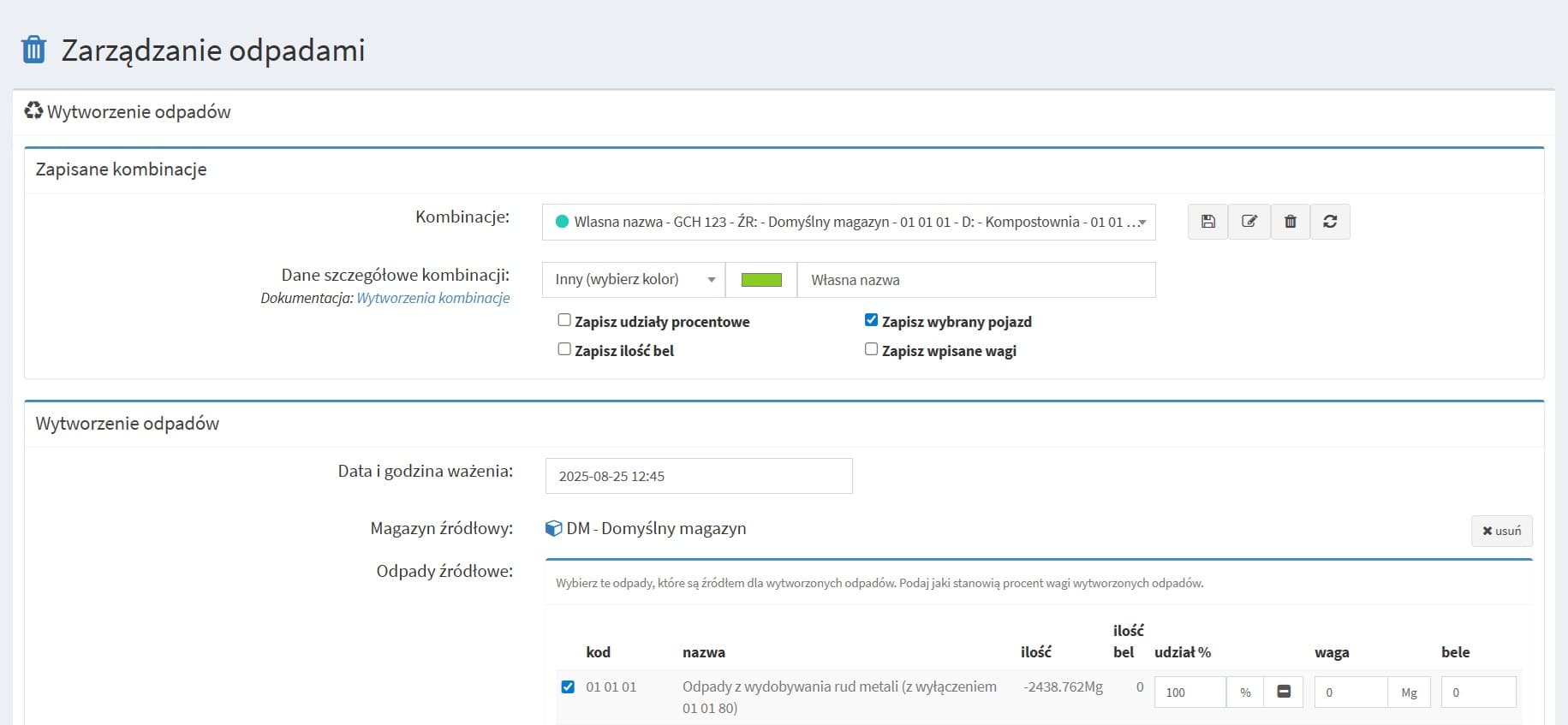 Kombinacje w wytworzeniach